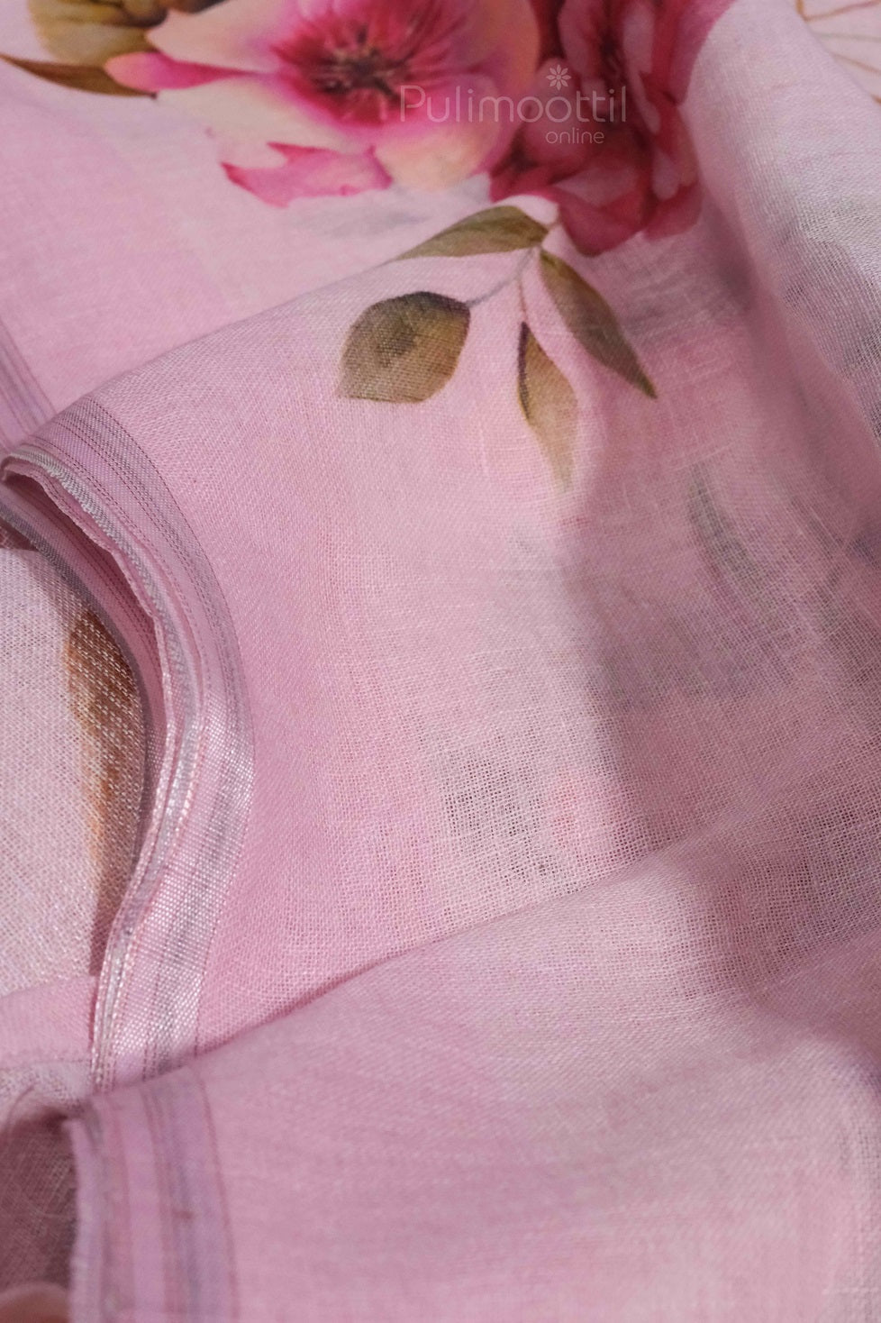 Light Pink  Color Linen Saree