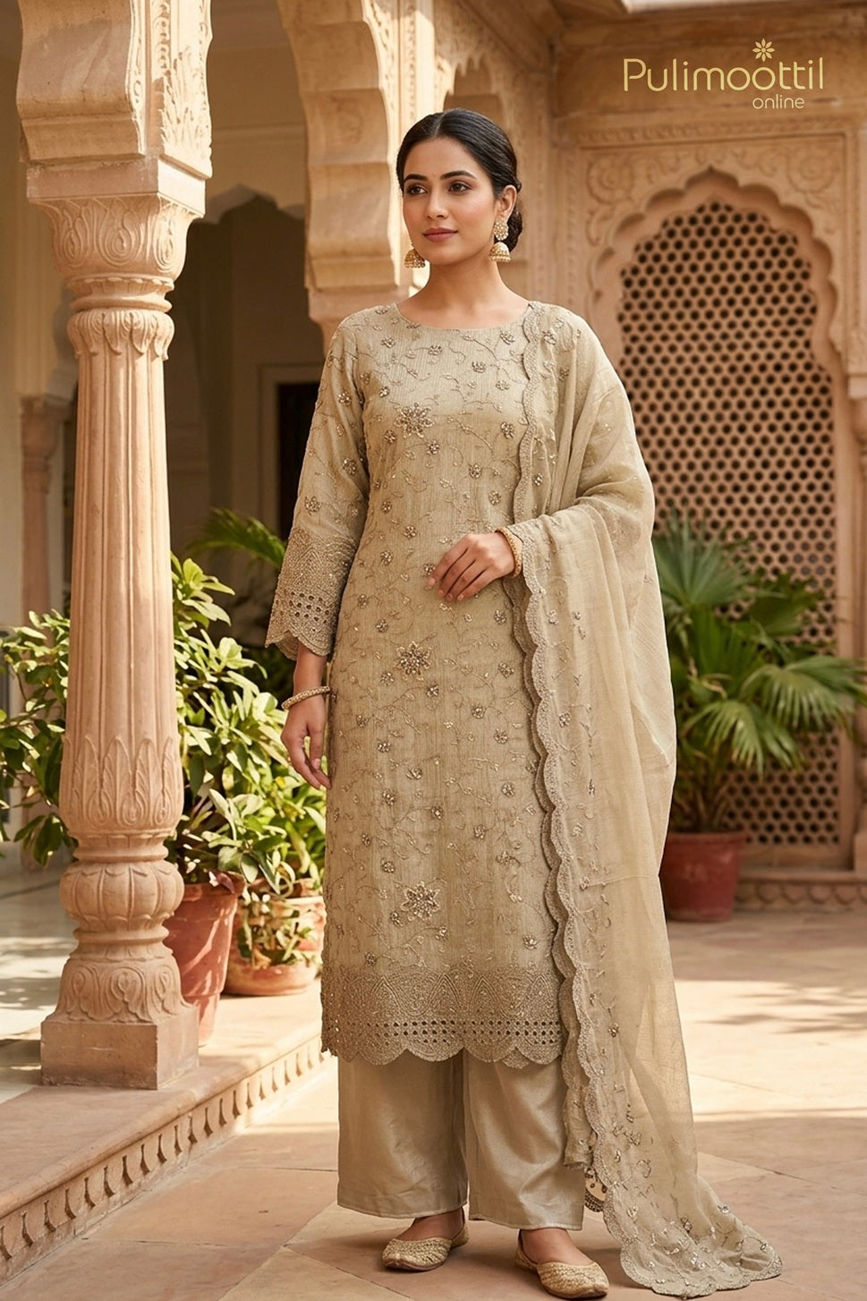 Pastel Olive Green Crushed Tissue Organza Unstitched Salwar Set