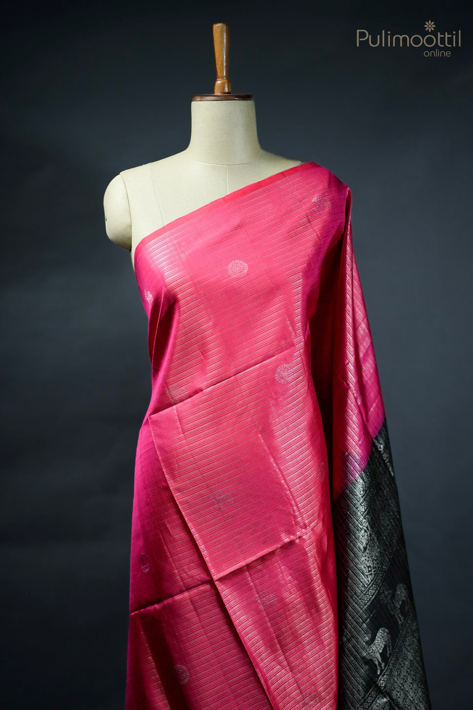 Black and Rani Pink Colour Soft Silk Saree.