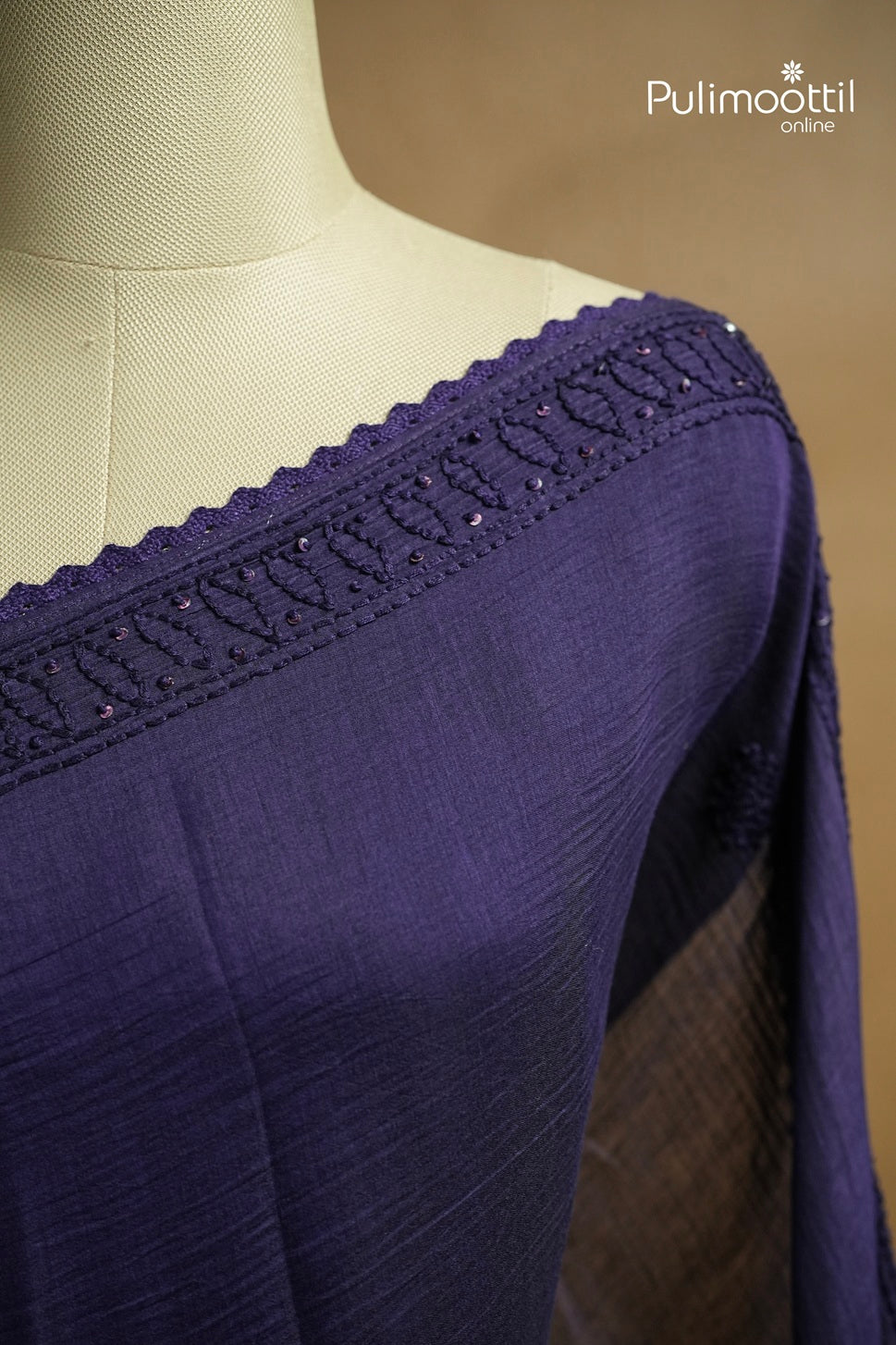 Violet Indigo Colour Chanderi Saree