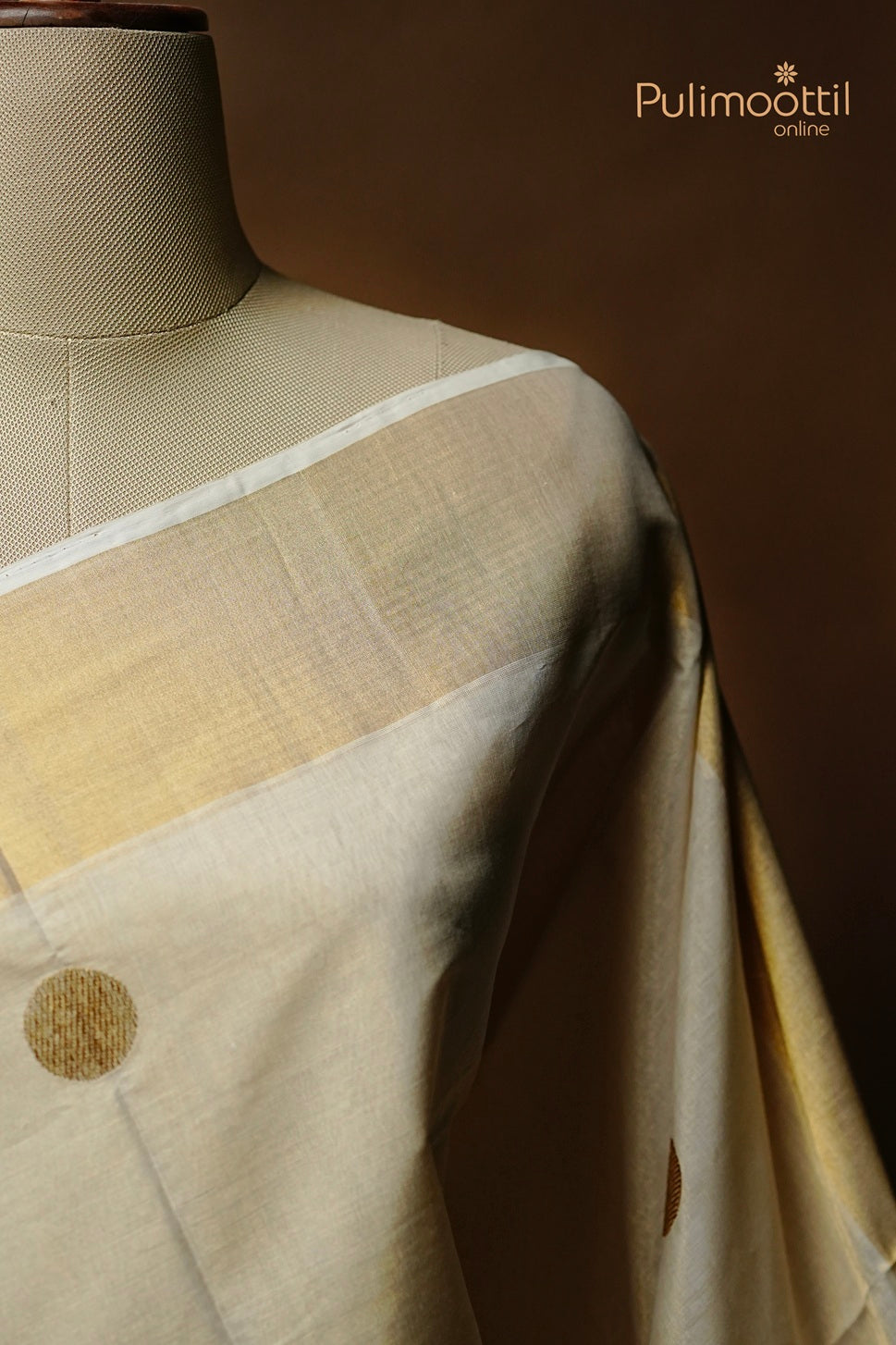 Kerala Traditional Golden Tissue Polka Dots Handloom Set Saree