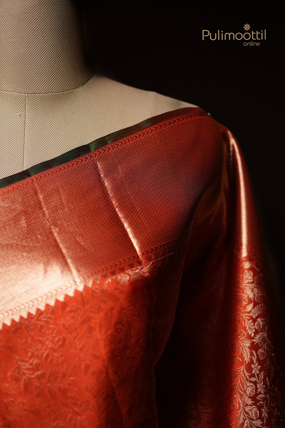 Burnt Orange Colour Kanchipuram Brocade Wedding Saree