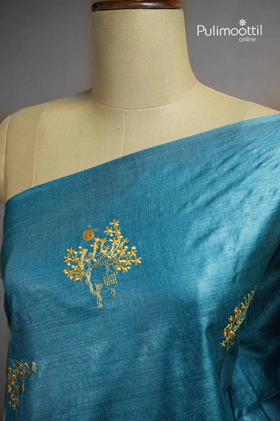 Dark Sky Blue Colour Tussar Silk Saree