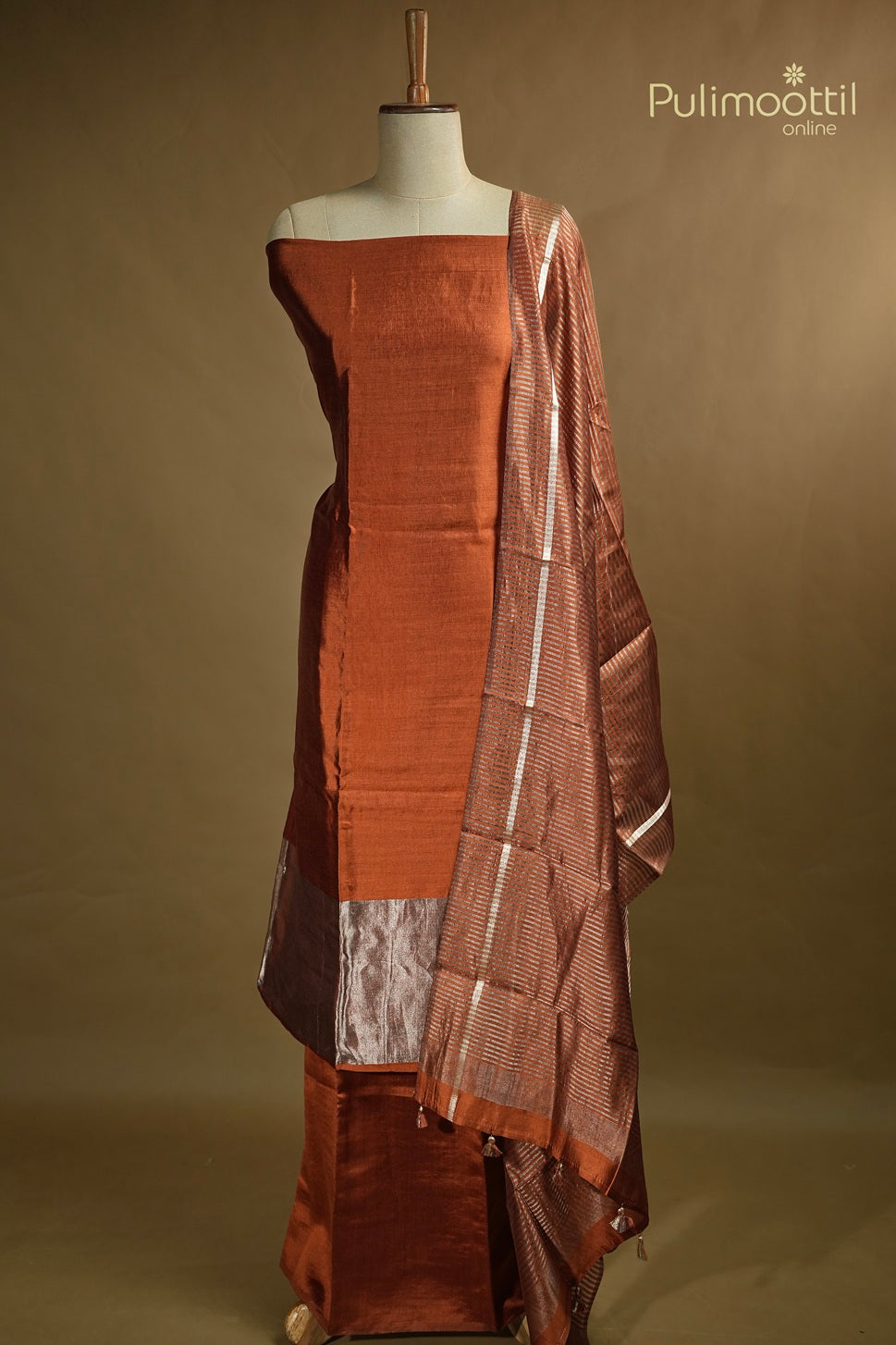 Rust Pure Silk Unstitched Salwar Set
