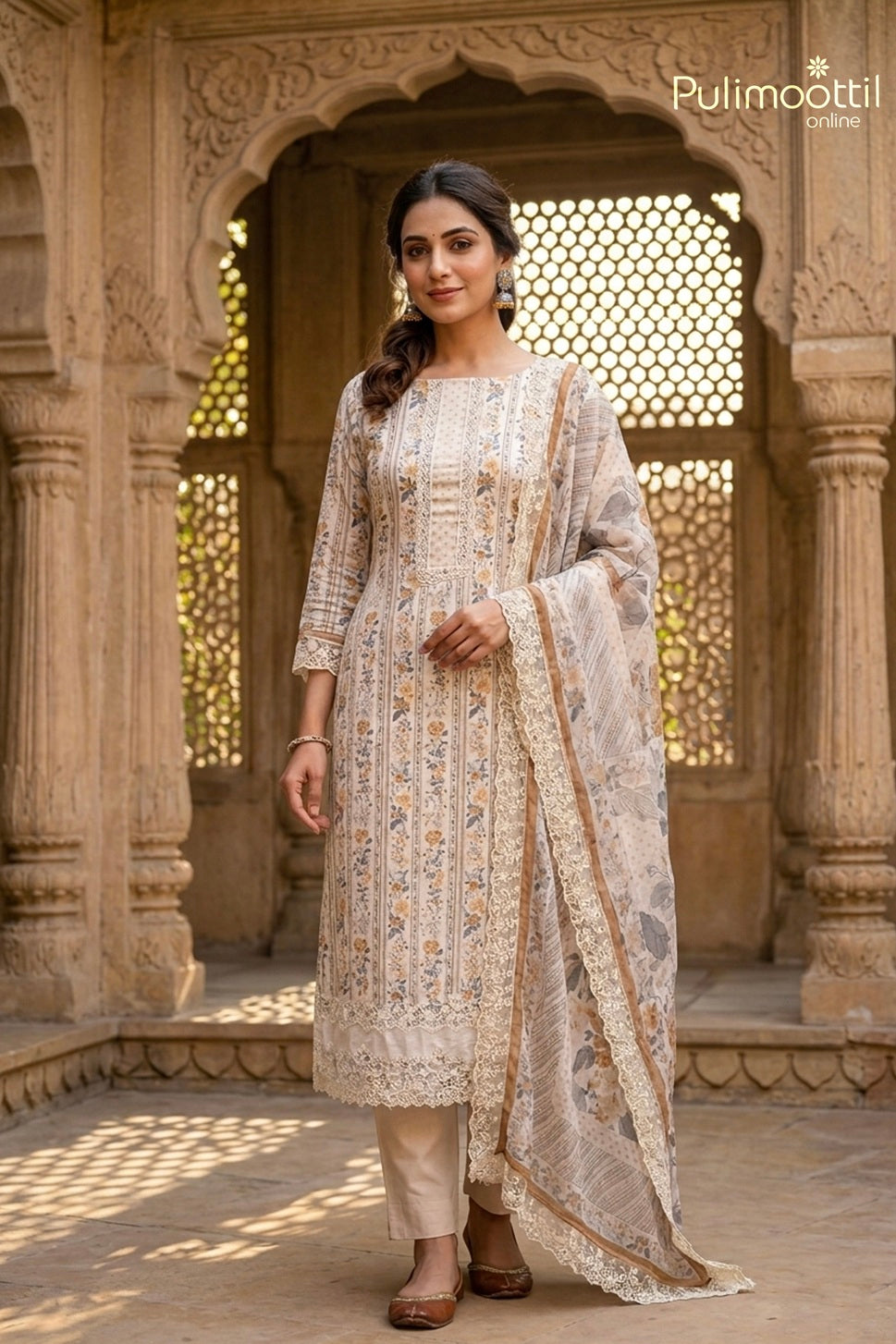 Light Pastel Peach Satin Cotton Unstitched Salwar Set