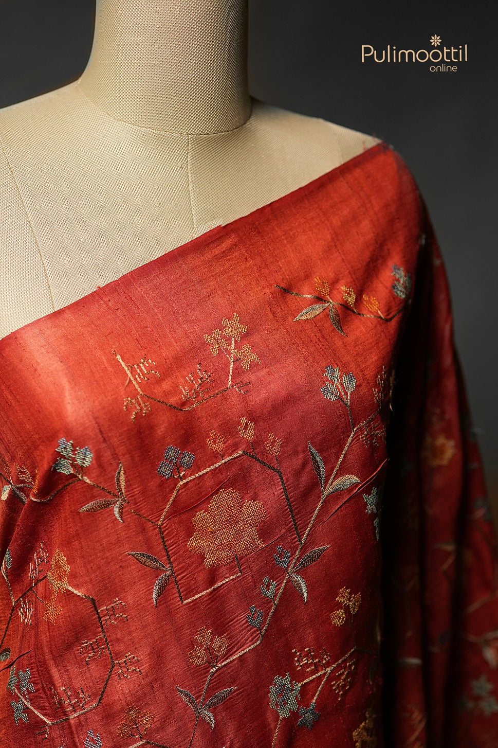 Brick Red Colour Jute Silk Saree