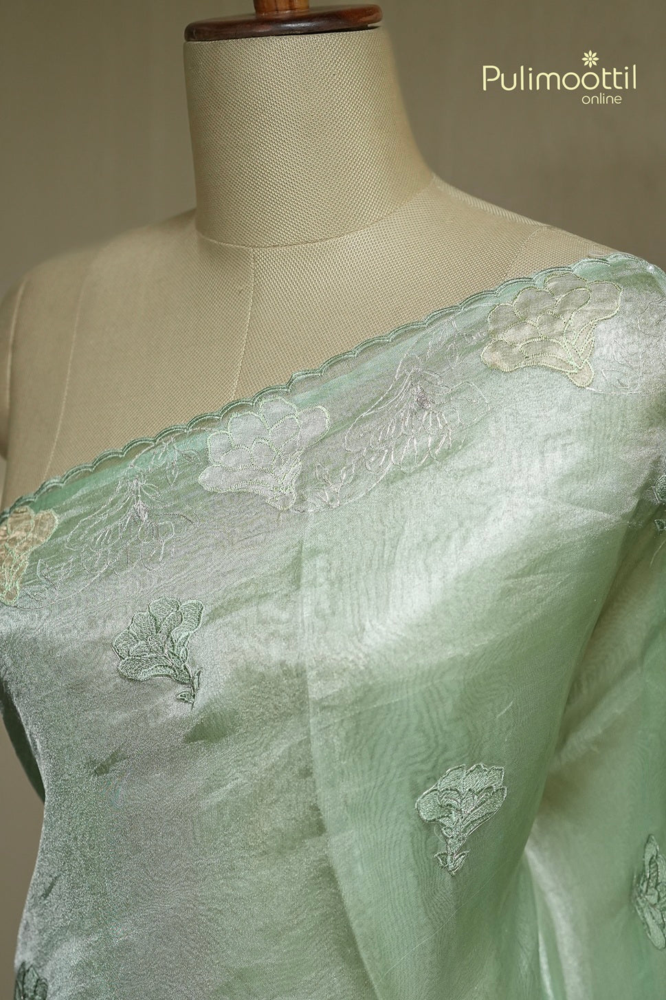 Pista Green Colour Rose Gold Tissue Organza Saree