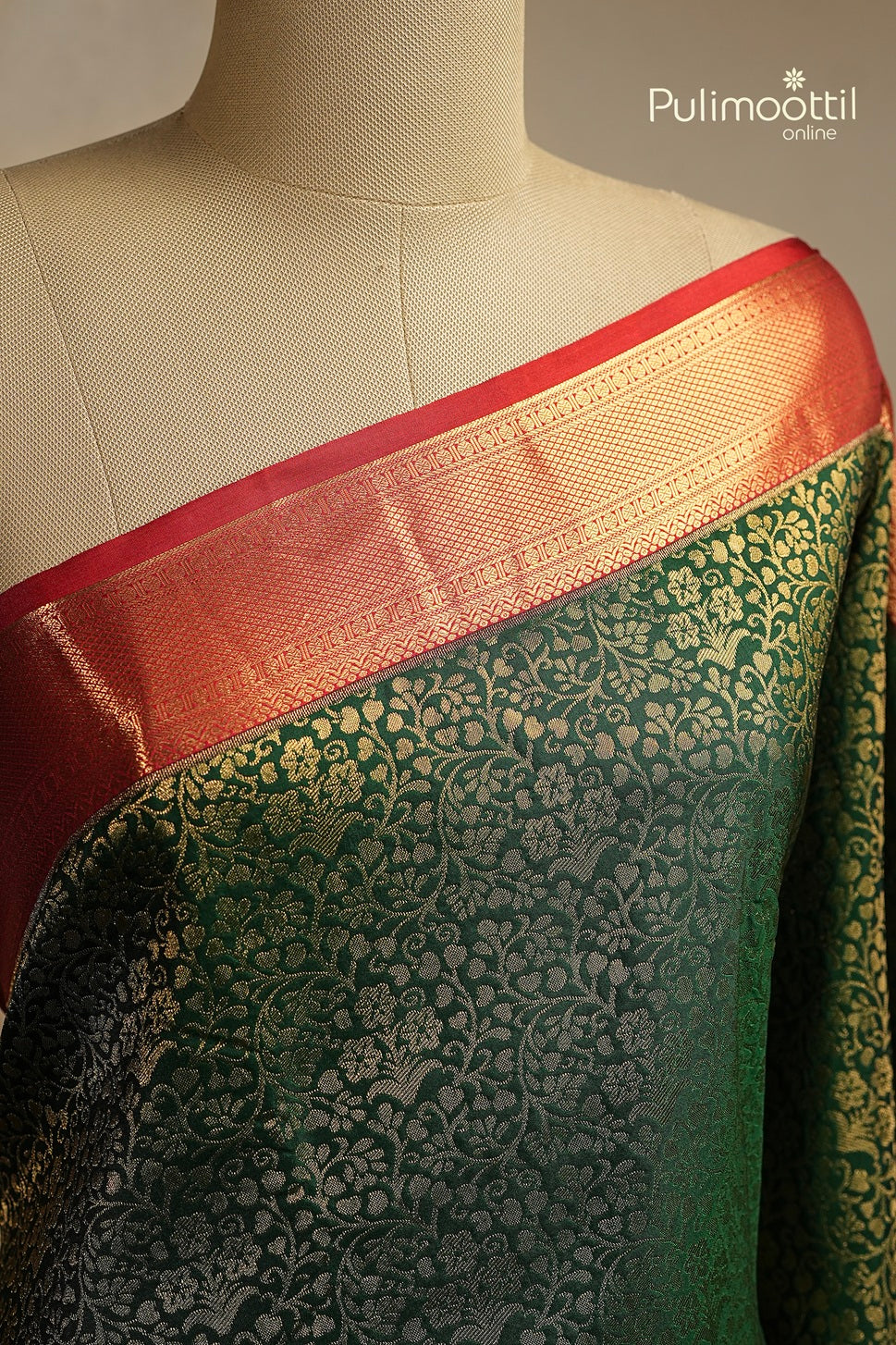 Bottle Green Colour Semi Kanchipuram Brocade Saree