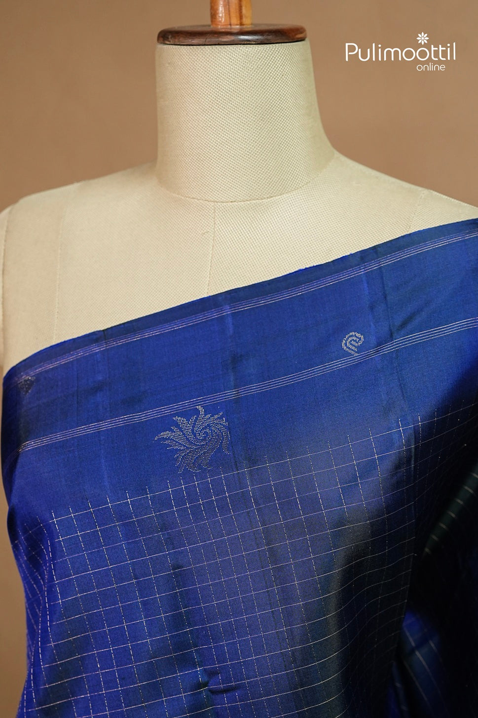Dark German Blue Colour Kanchipuram Self-Design Saree