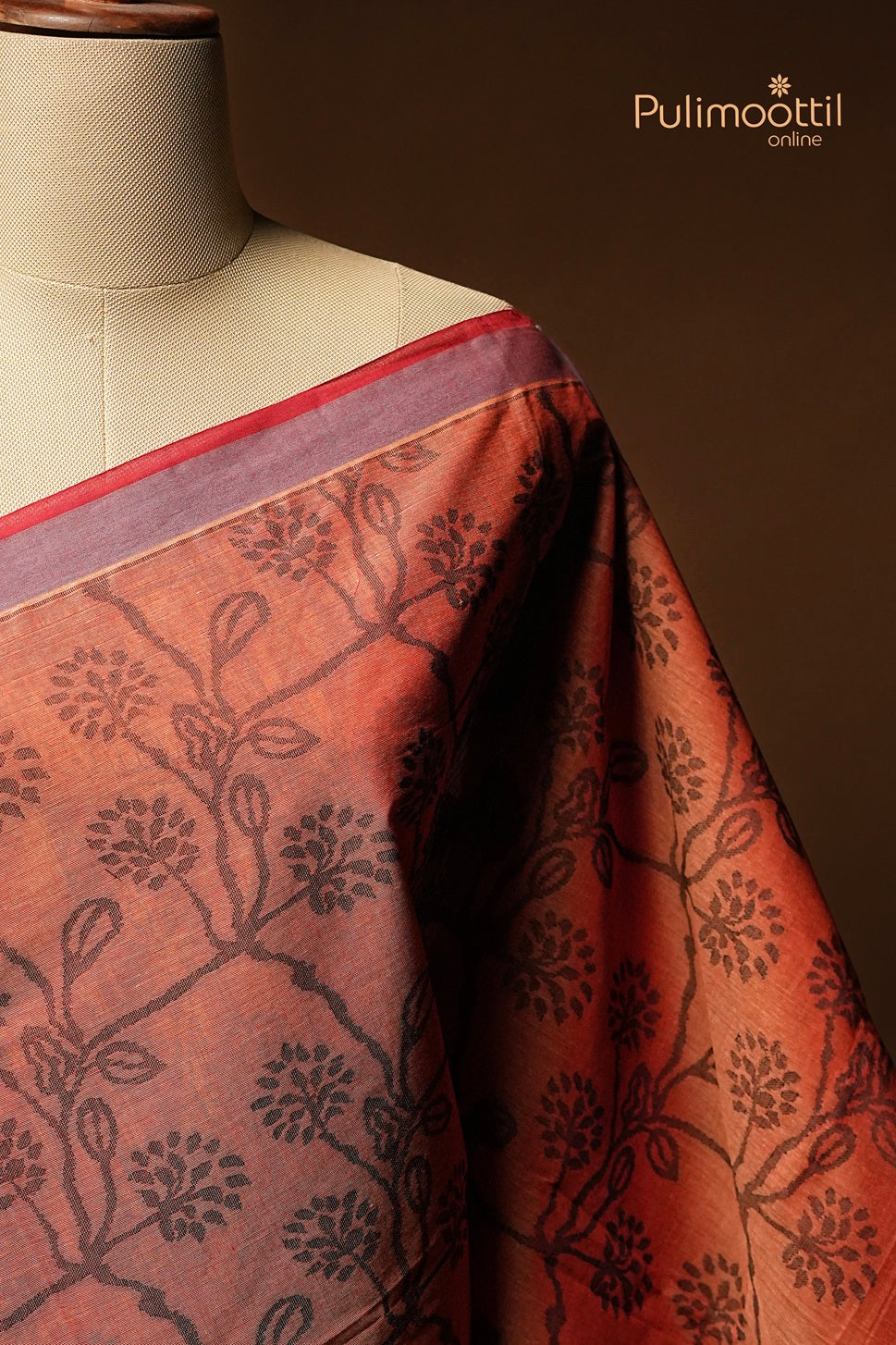 Bird Red Colour Cotton Saree