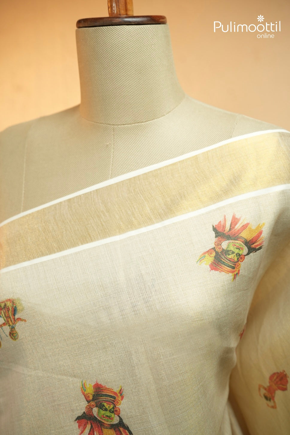 Kerala Traditional Golden Tissue Kathakali Printed Set Saree