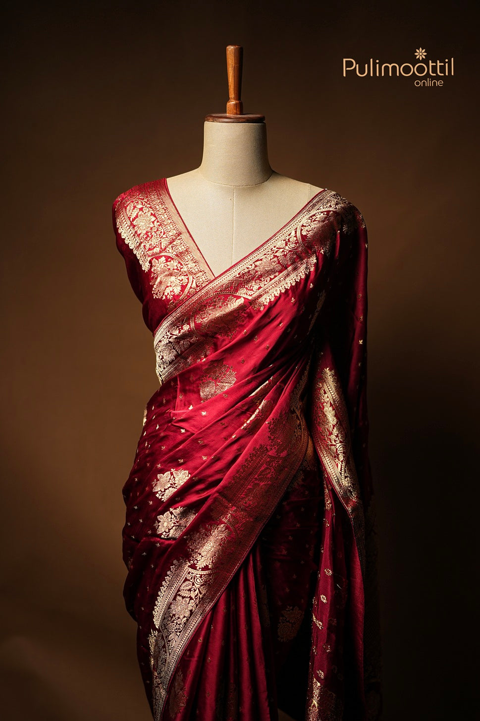 Maroon Colour Satin Crepe Banarasi Saree