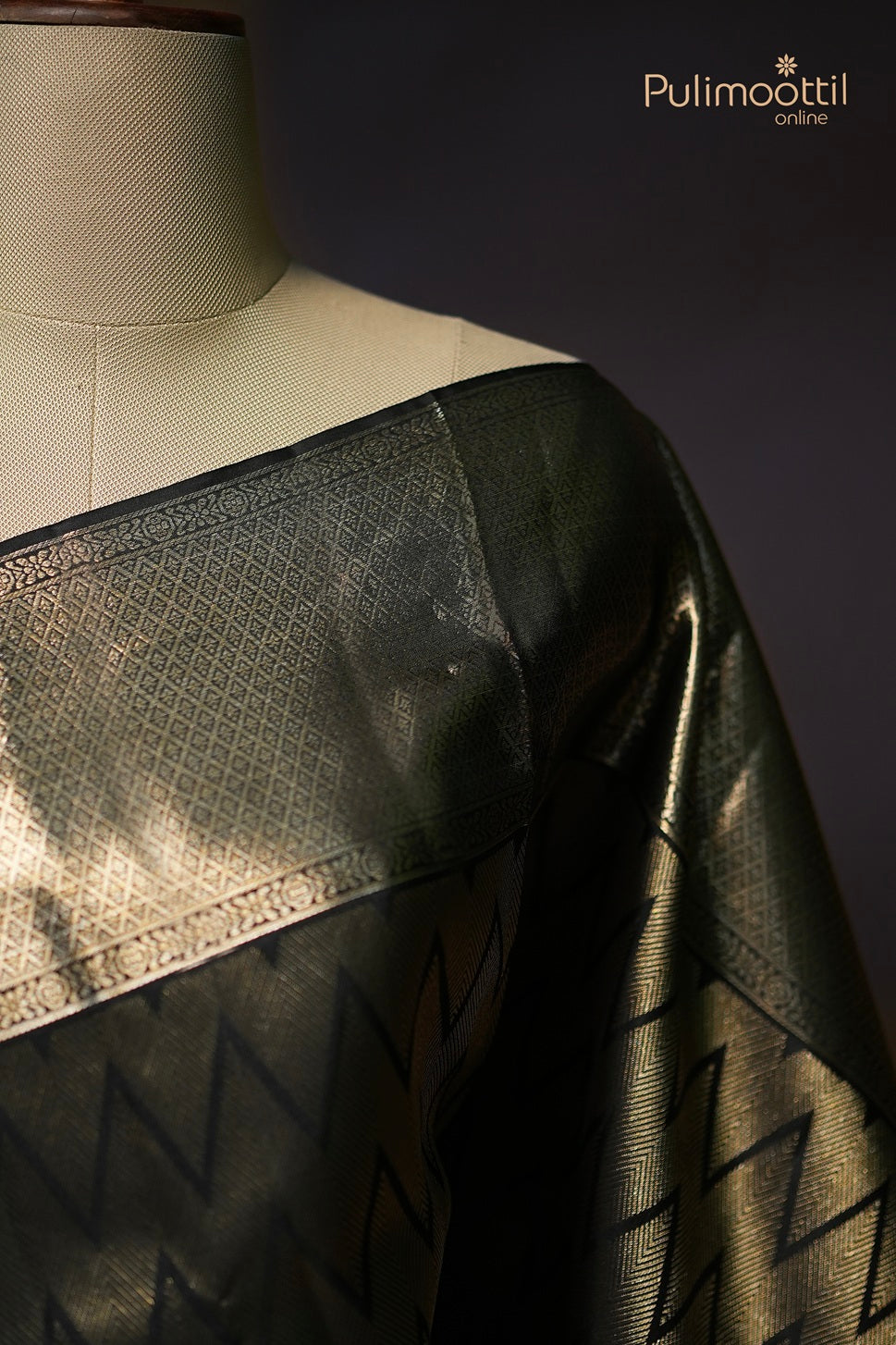 Black Colour Kanchipuram Brocade Wedding Saree