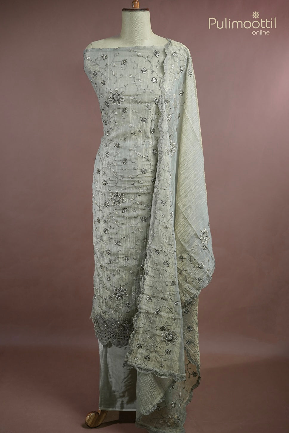Pastel Olive Green Crushed Tissue Organza Unstitched Salwar Set