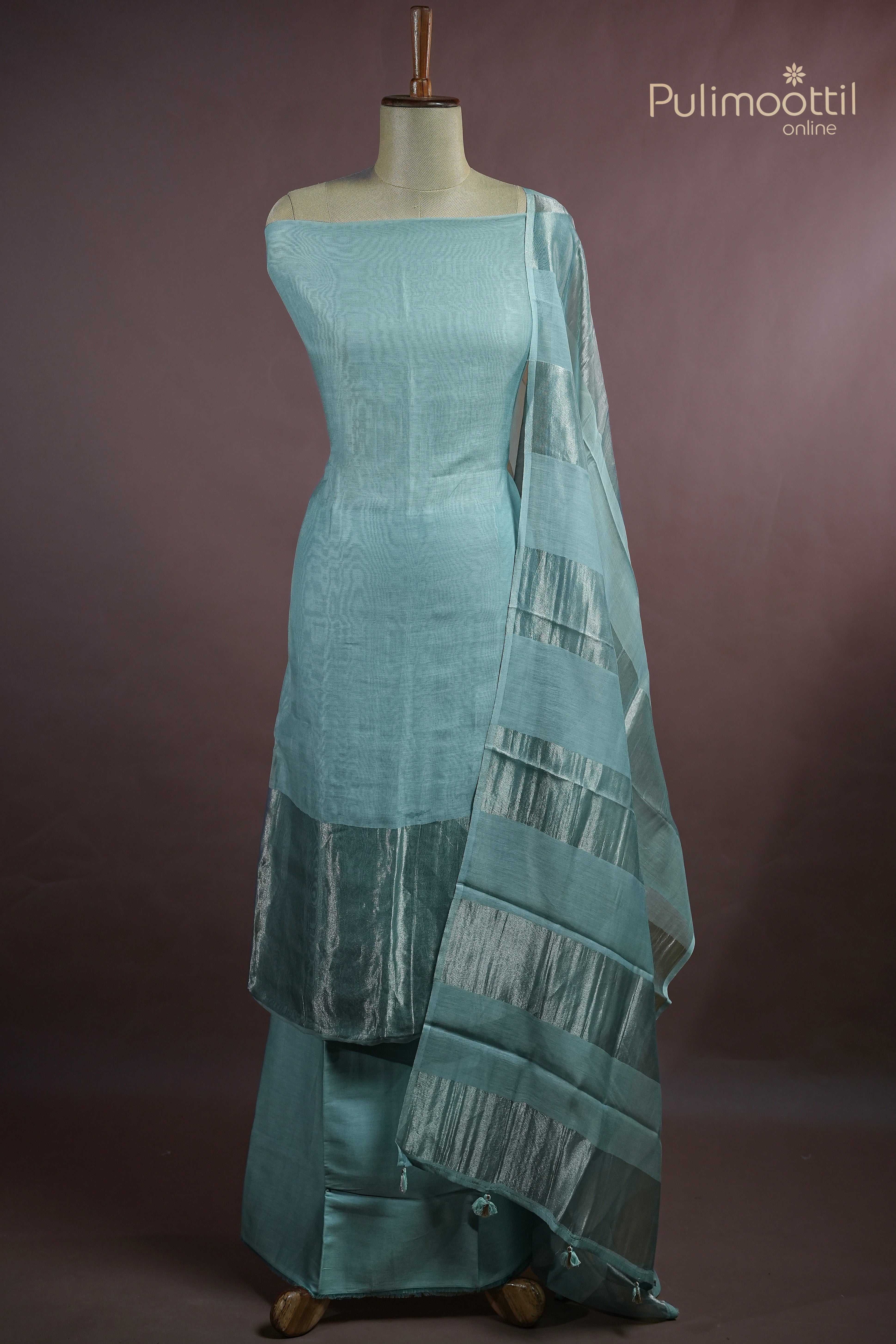 Powder Blue Chanderi Unstitched Salwar Set