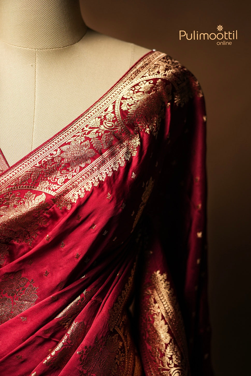 Maroon Colour Satin Crepe Banarasi Saree
