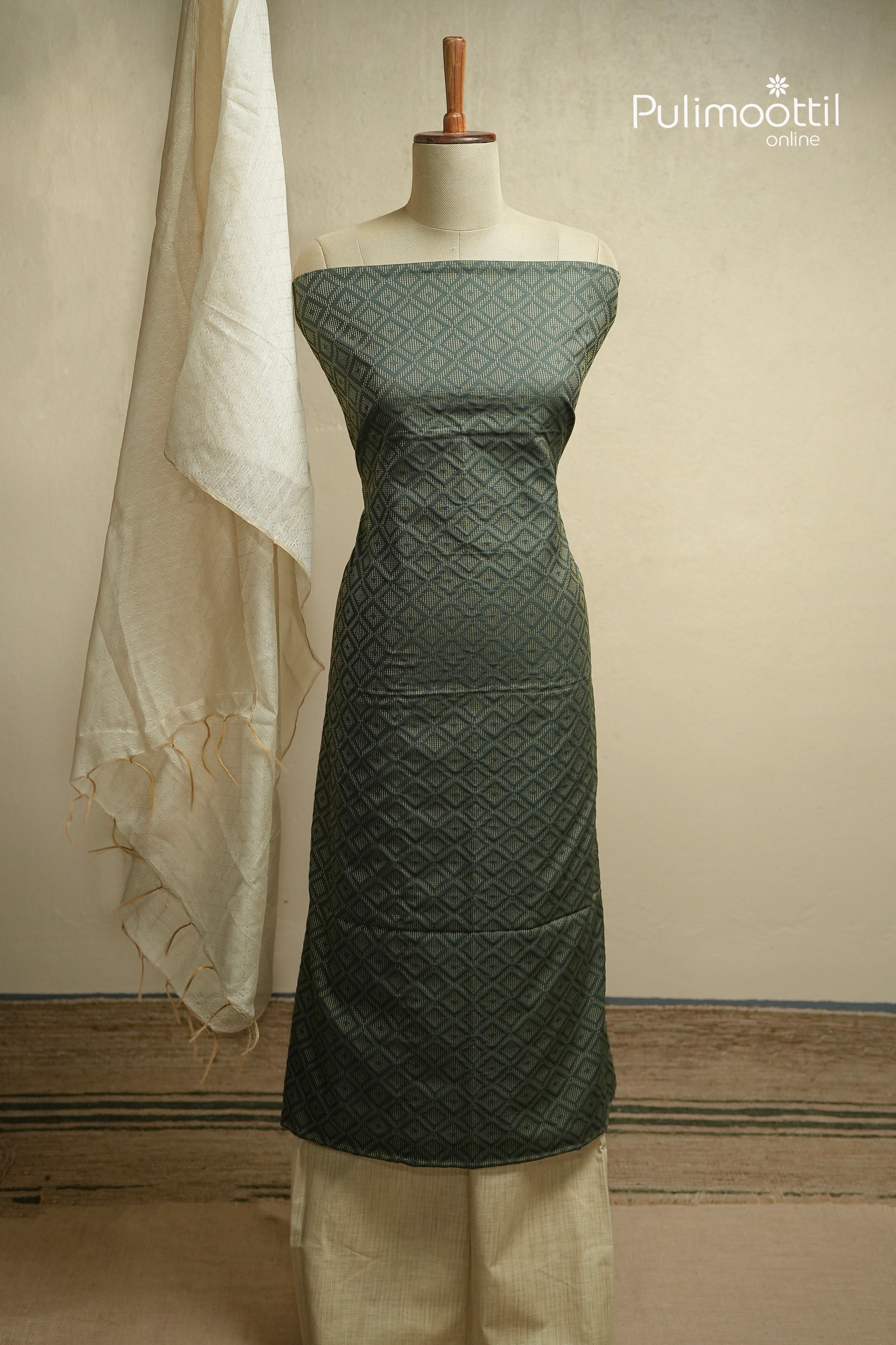 Hunter Green Cotton Unstitched Salwar Set