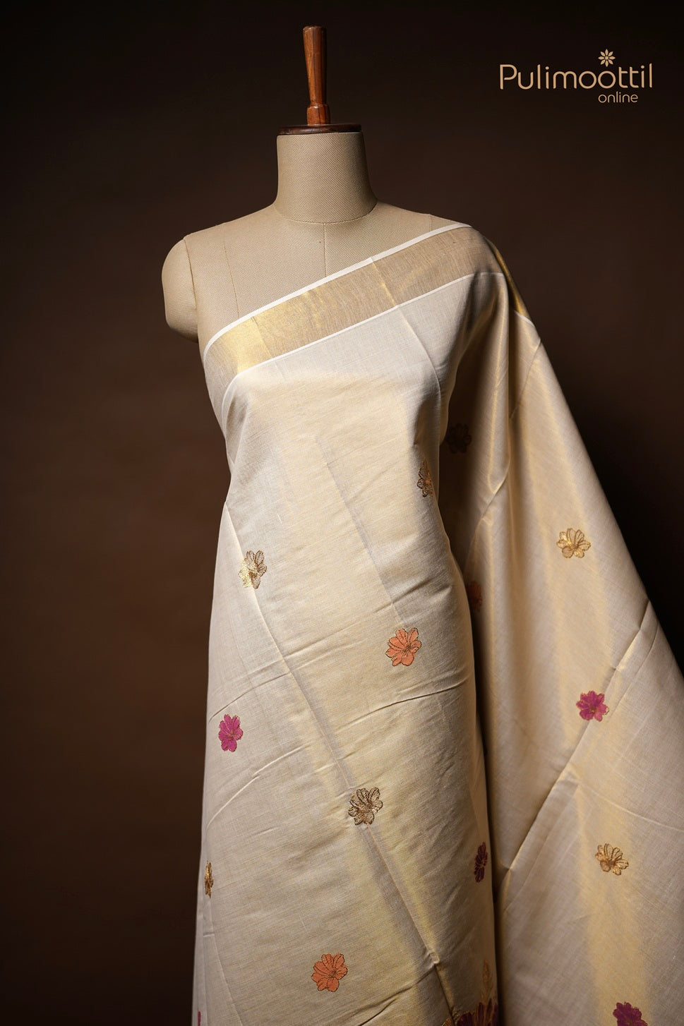 Kerala traditional golden tissue set saree