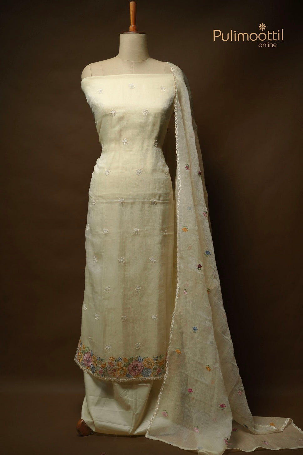 Ivory Crushed Organza Unstitched Salwar Set