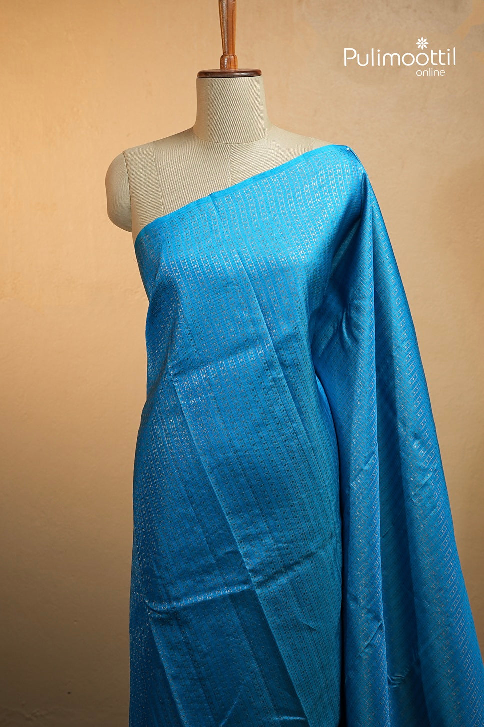 Dark Sky Blue Colour Kanchipuram Designer Saree
