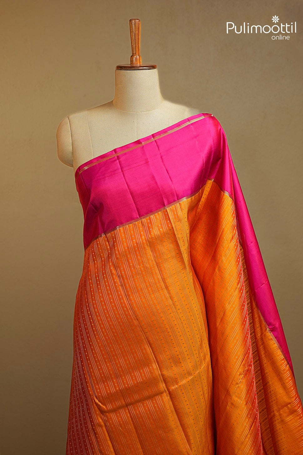 Dark Orange Colour Kanchipuram Soft Silk Saree