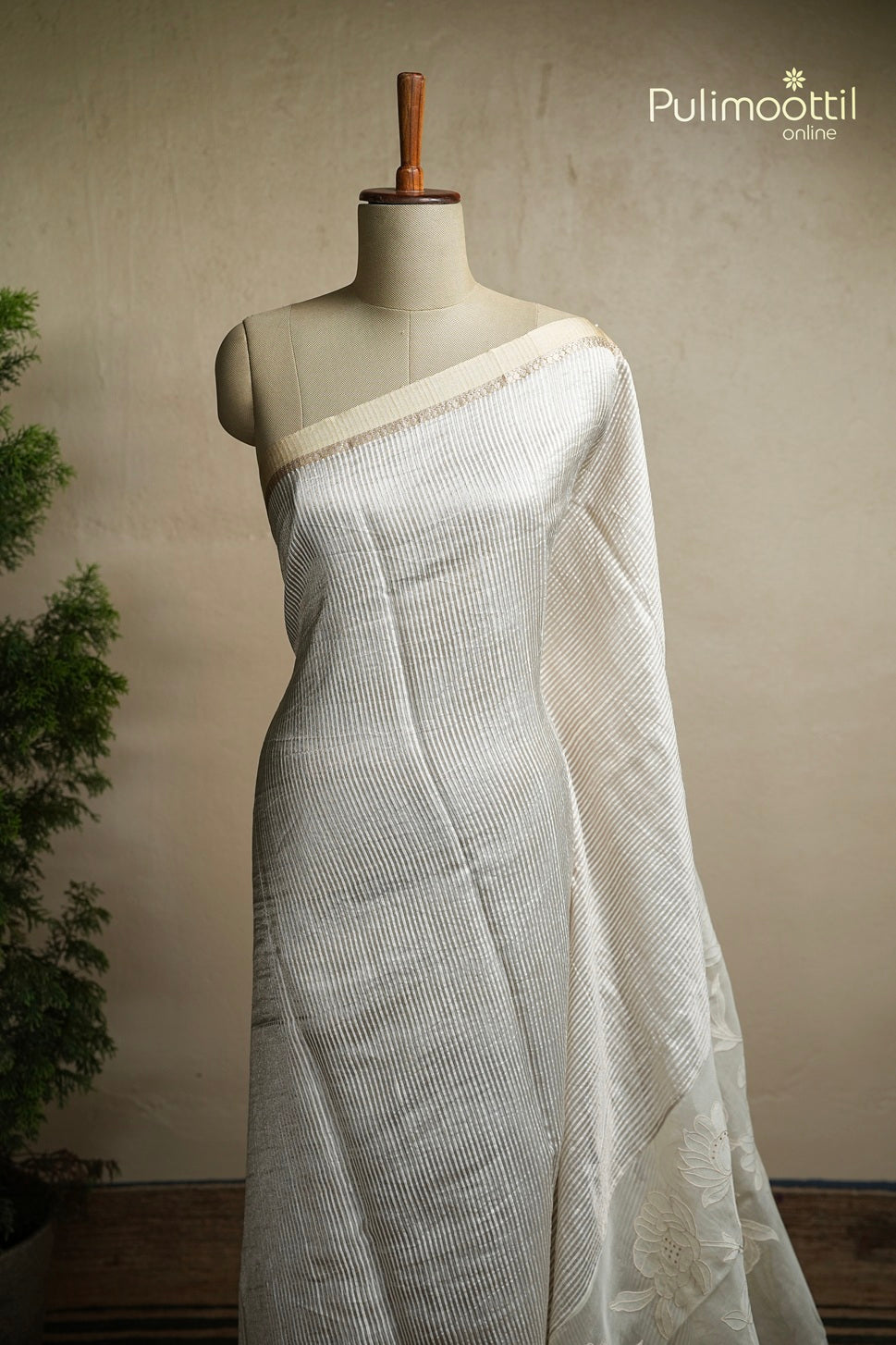 Ivory Colour Tissue Organza Fancy Saree