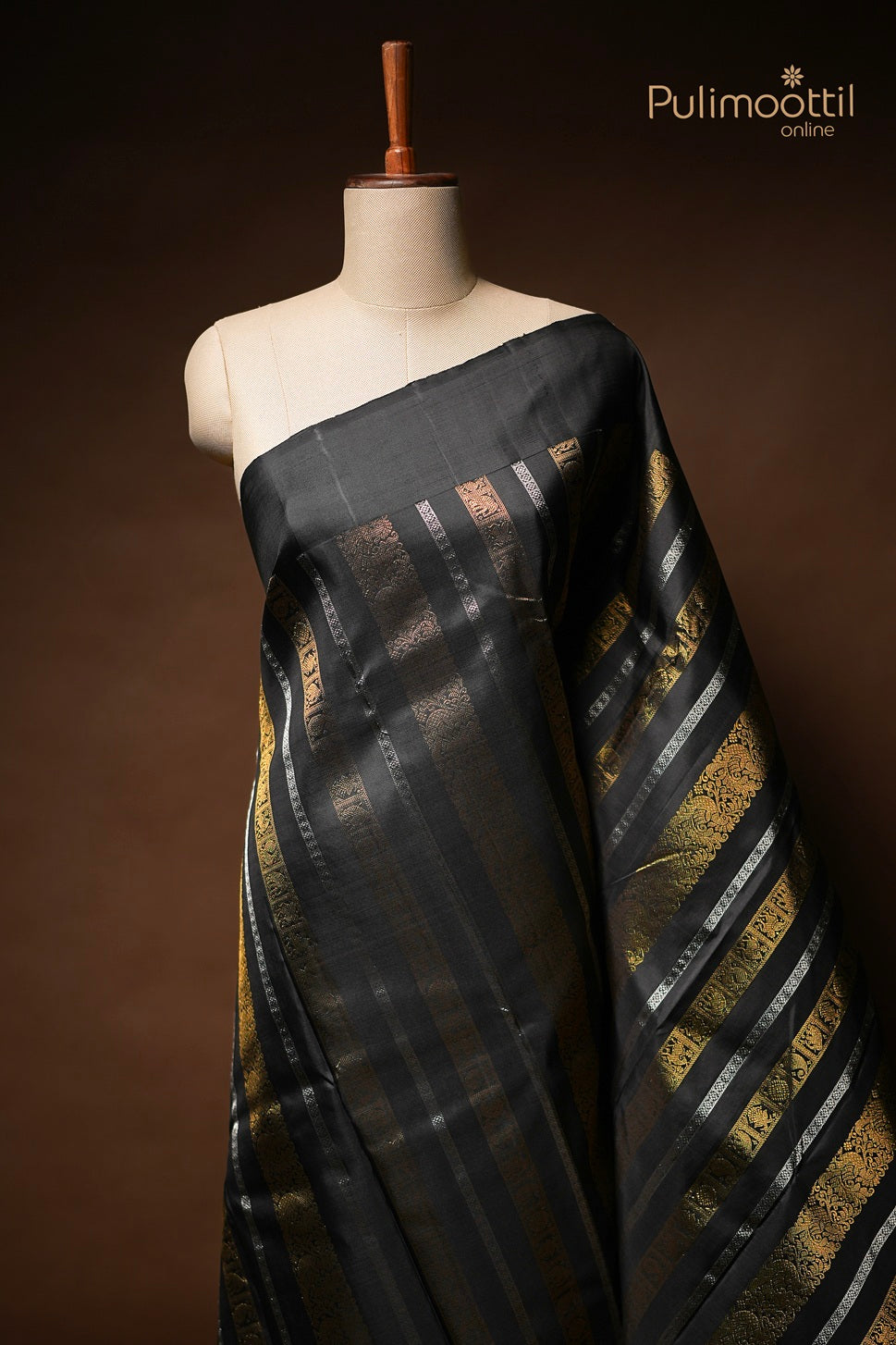Black Colour Kanchipuram Designer Saree