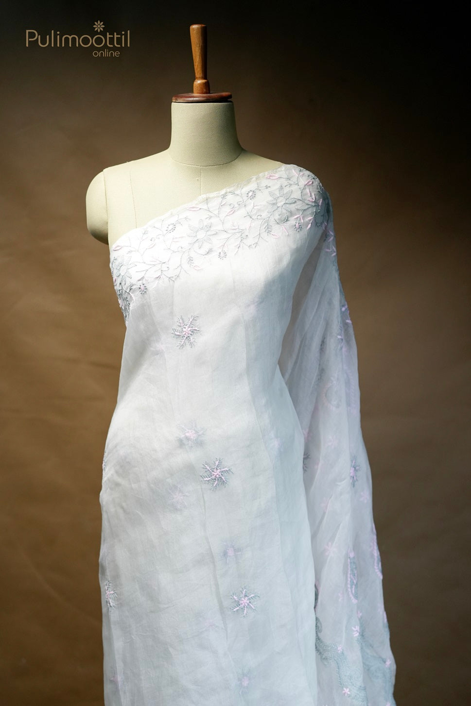 Off-white-colored Chikankari organza fancy saree