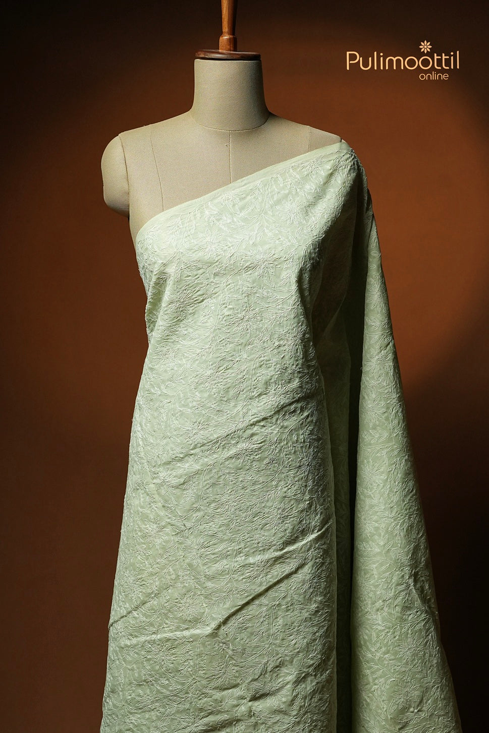 Pista Green Colour Chikankari Cotton Saree