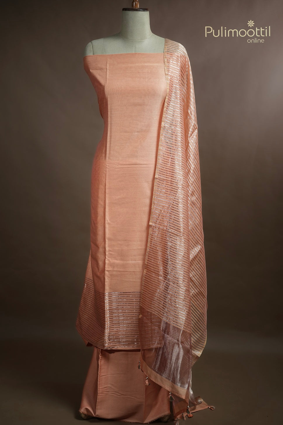 Carrot Peach Chanderi Unstitched Salwar Set
