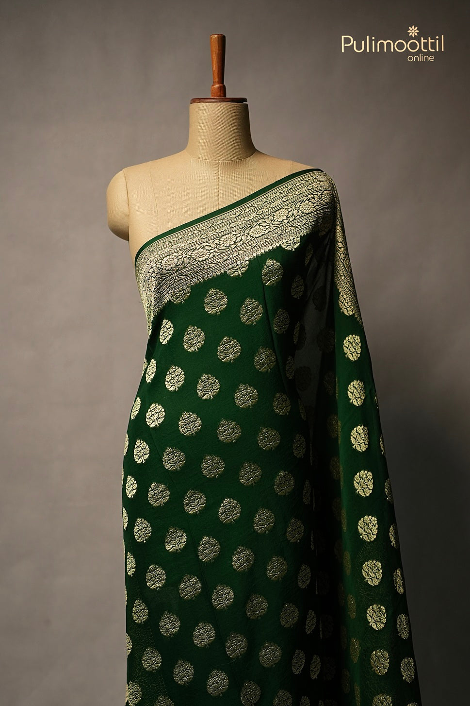 Bottle Green Banarasi Saree