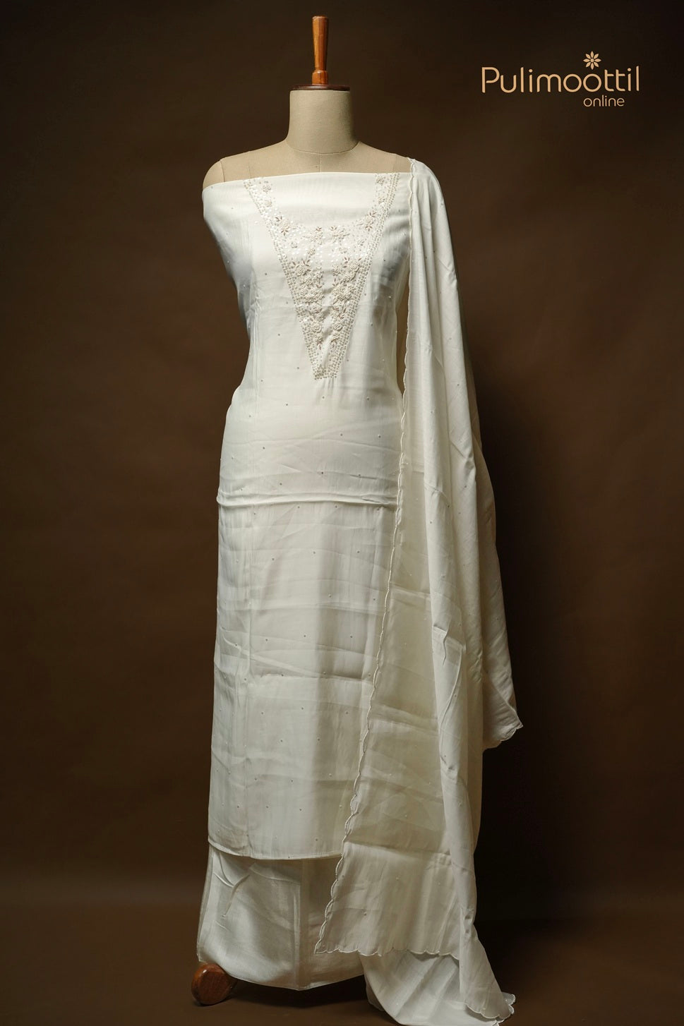 White Blended Chanderi Unstitched Salwar Set