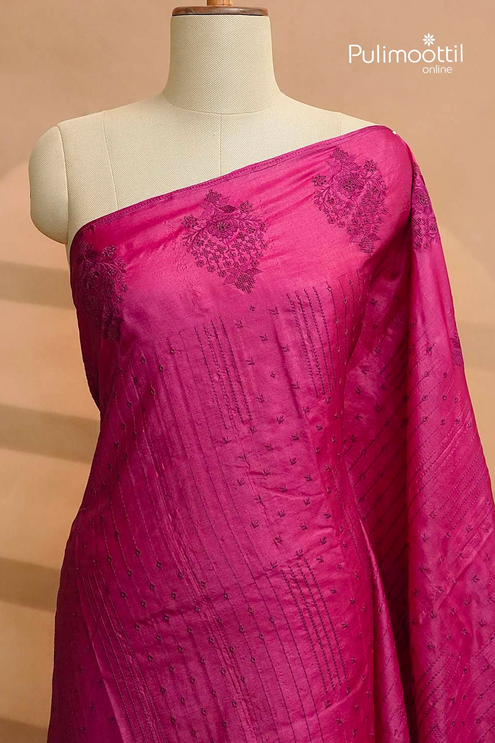 Rani Pink Colour Tussar Silk Saree