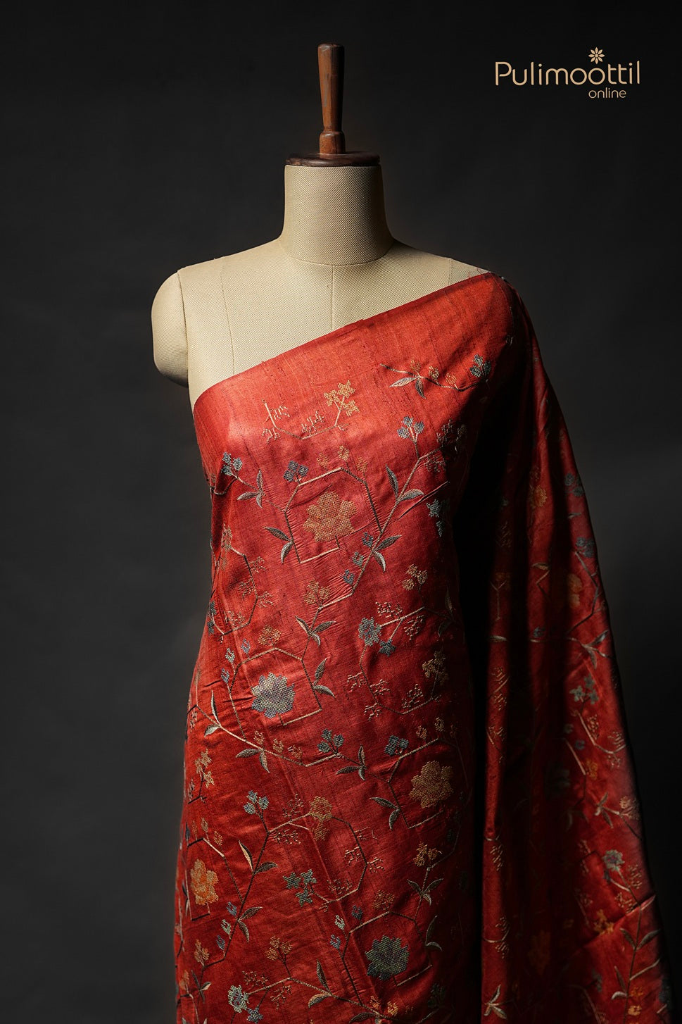 Brick Red Colour Jute Silk Saree