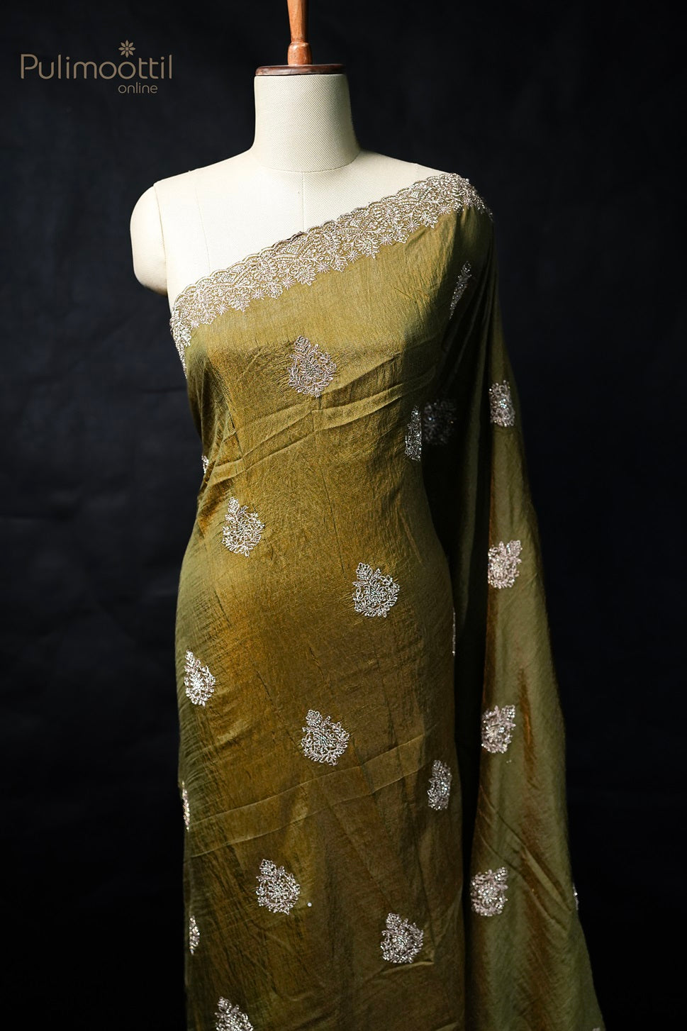 Olive Brown Colour Fancy Sareee