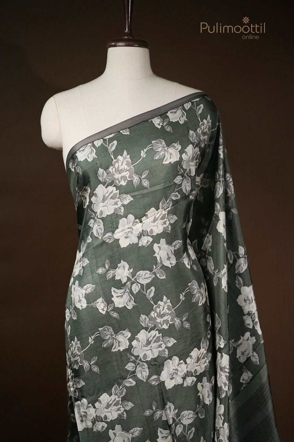 Dark Olive Green Colour Pure Silk Saree