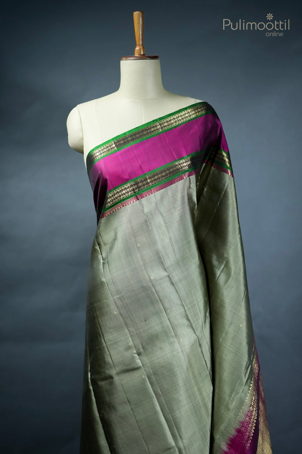 Pastel Olive Green Colour Kanchipuram Soft Silk Saree