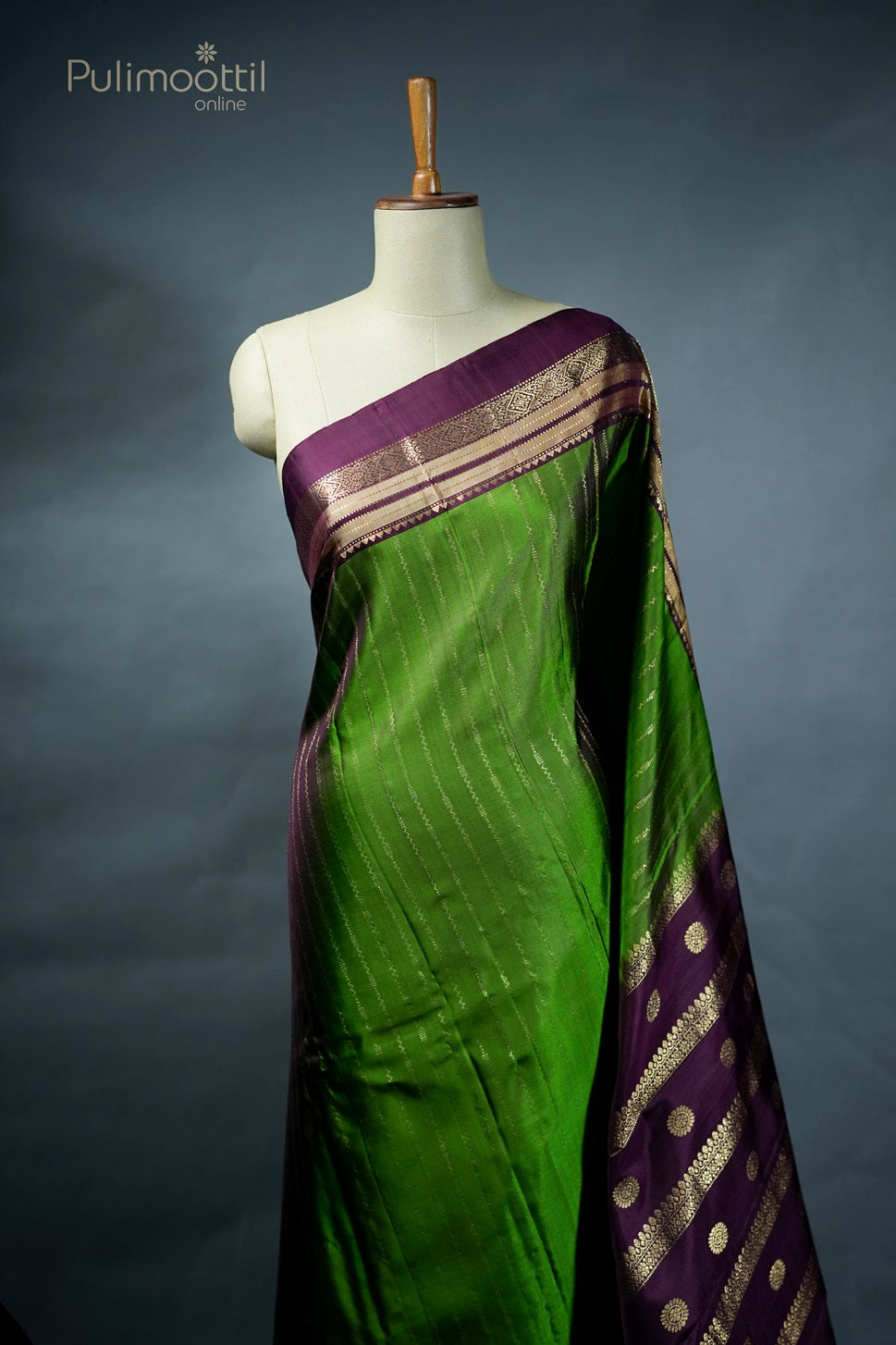 Green and Wine Red Colour Soft Silk Saree.