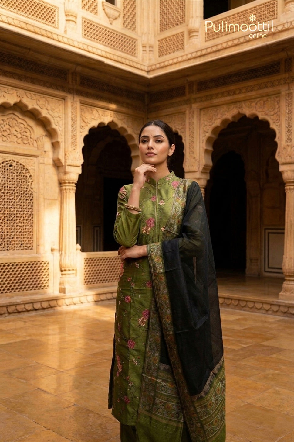 Light Green Semi Tussar Unstitched Salwar Set