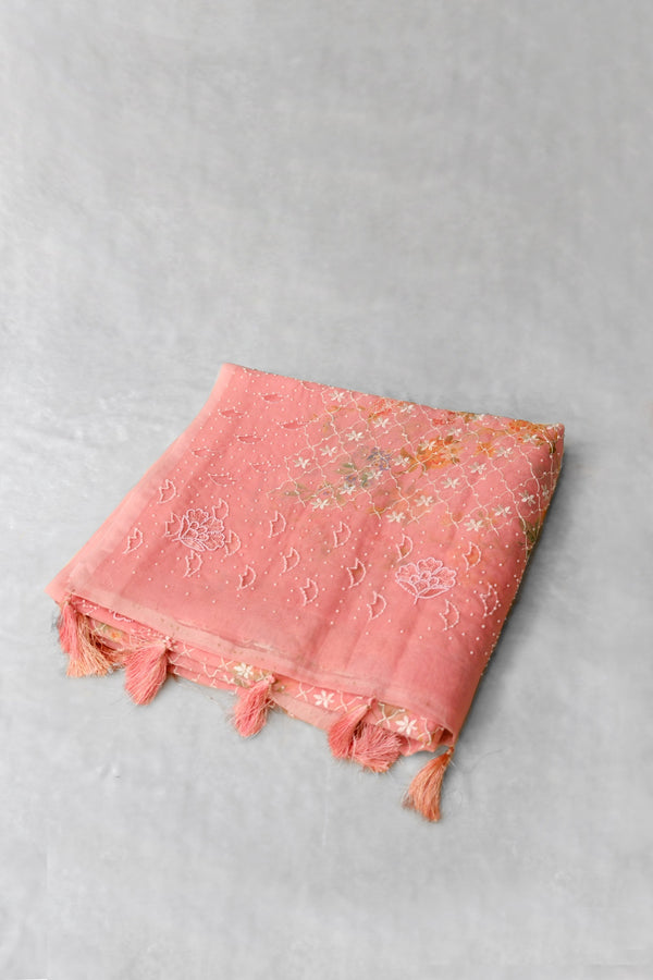 Peach Color Organza Saree