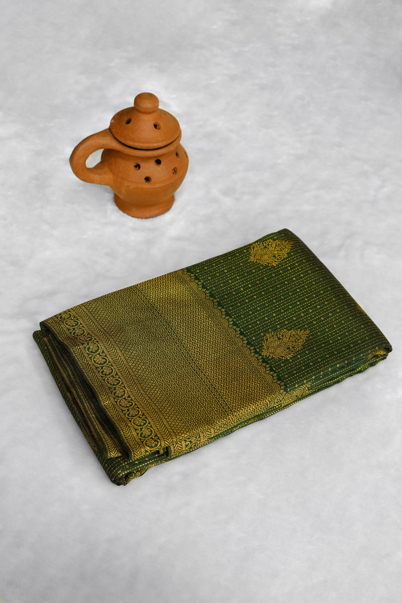 Dark Green Color Kanchipuram Brocade Saree