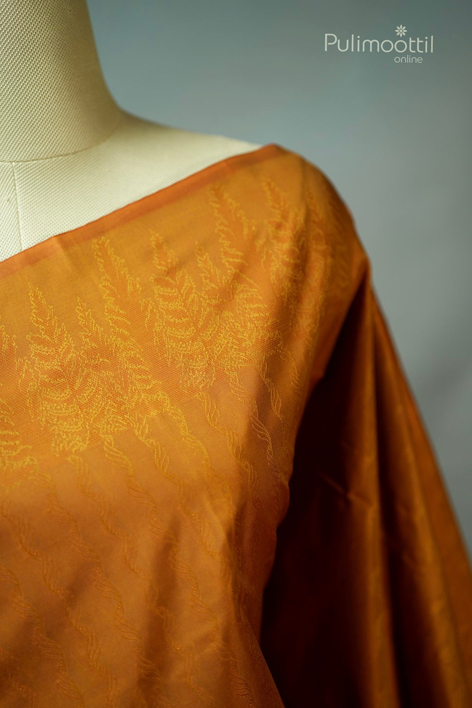 Ochre Colour Self Print Semi Silk Saree.