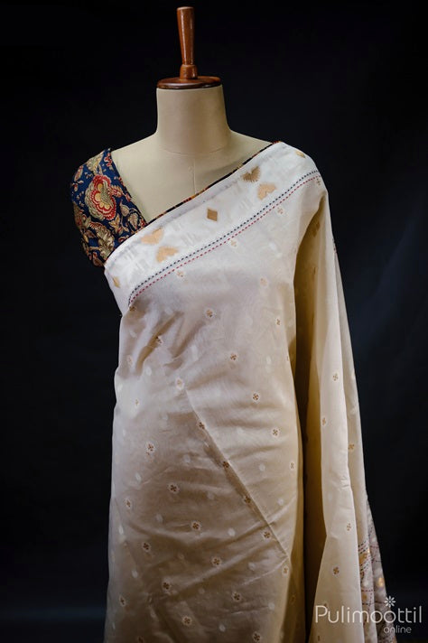 Off White Colour Chandheri Silk Saree