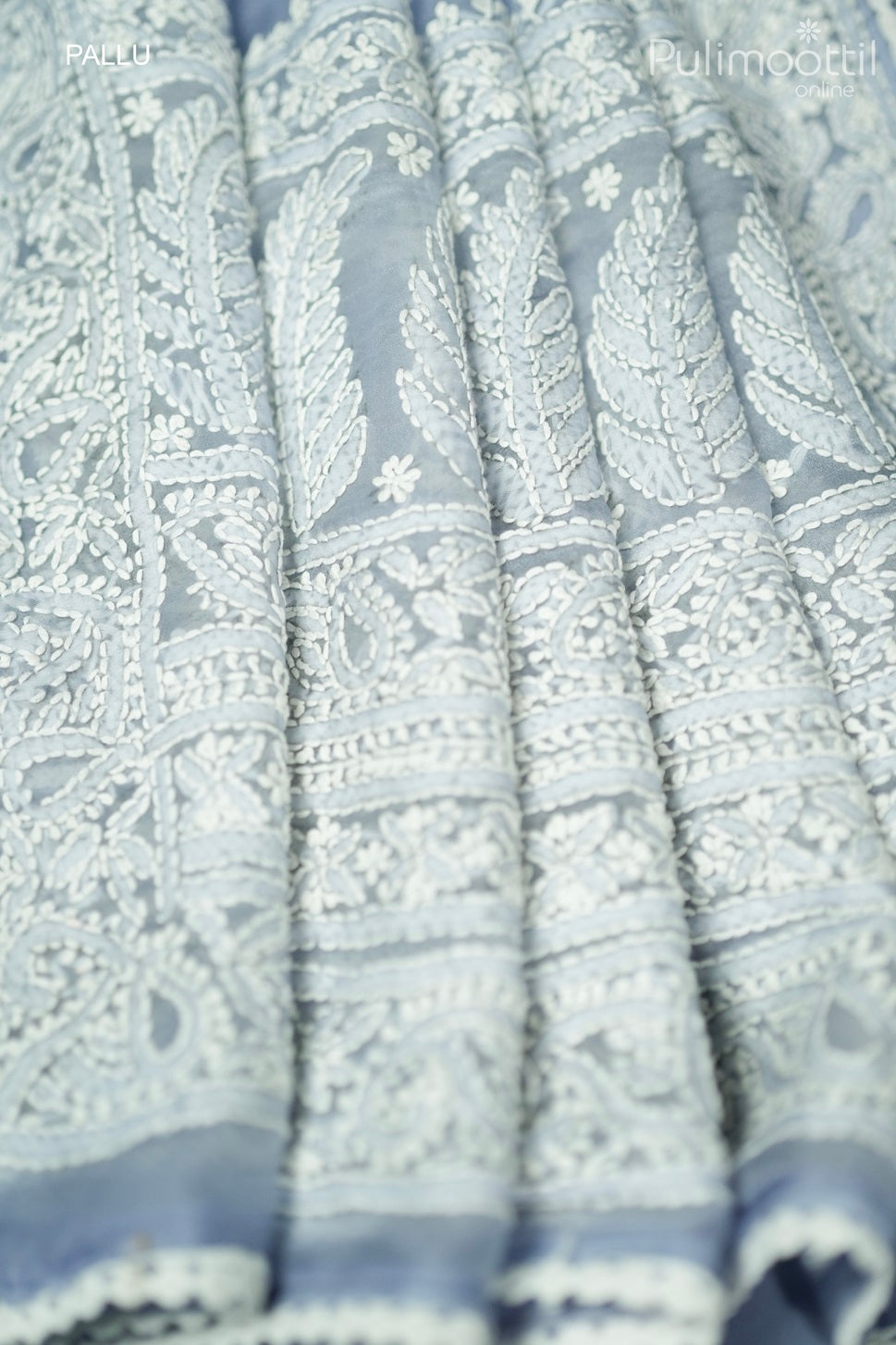 Steel Blue Colour Chikankari Work Organza Fancy Saree.
