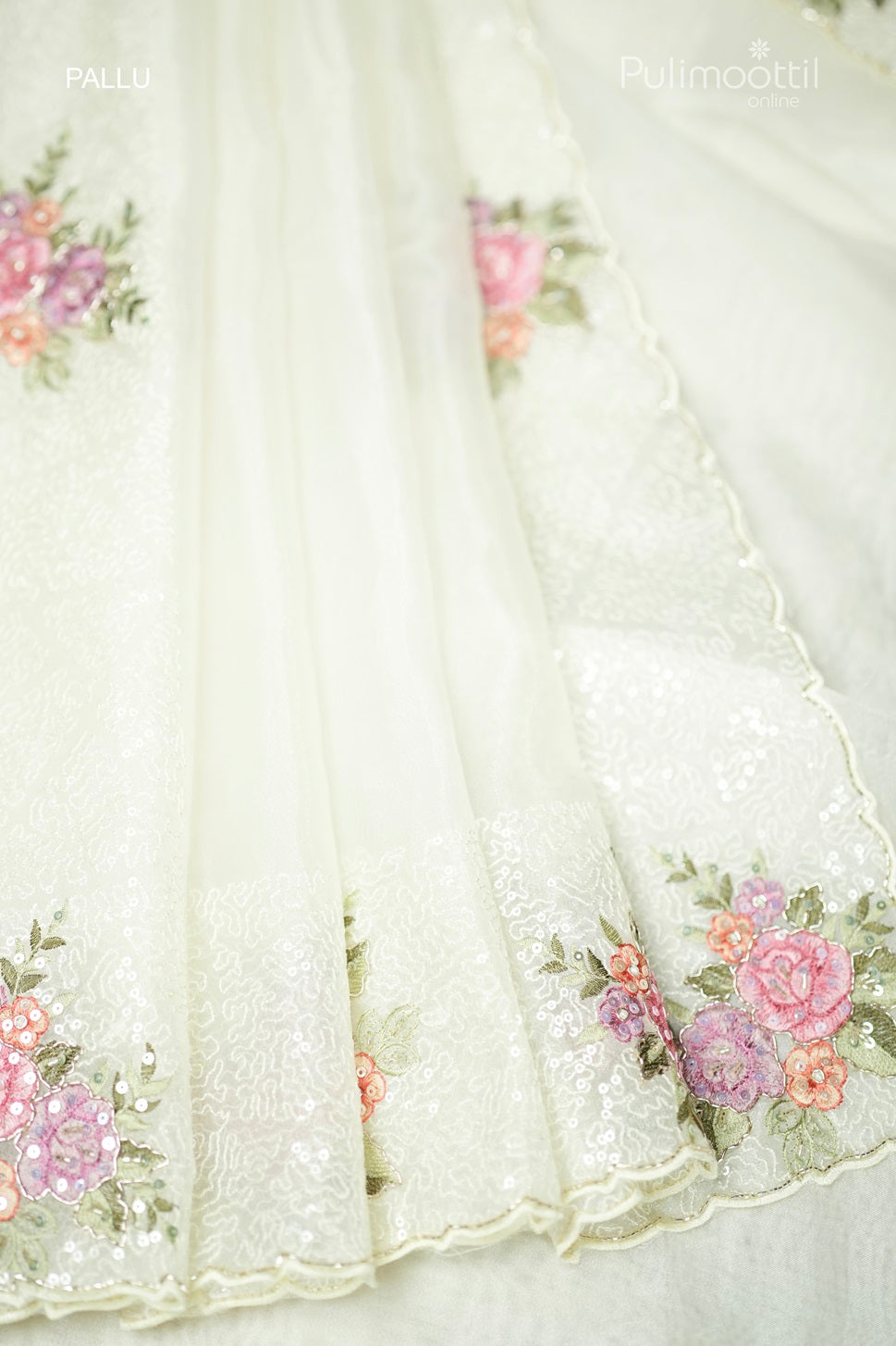 Cream Colour Organza Fancy Saree