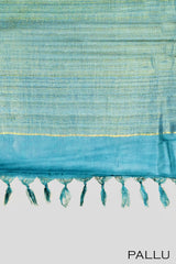 Teal blue color pure Tusser silk saree .