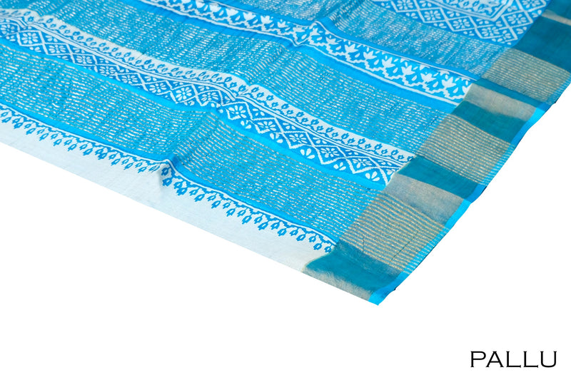 Sky blue color pure Tusser silk saree.