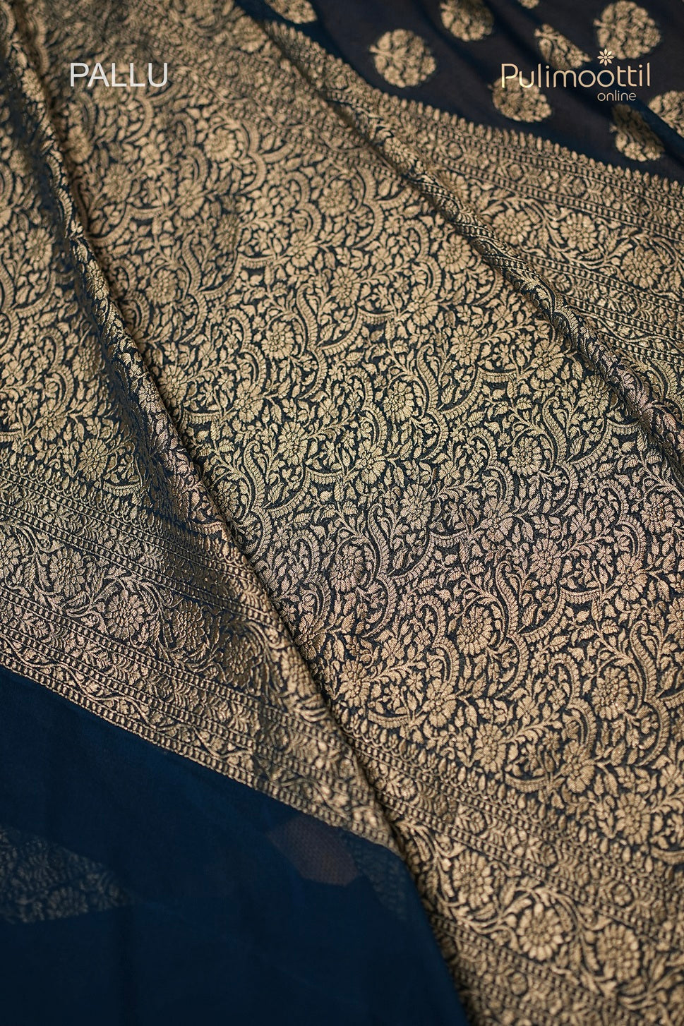 Dark Peacock Blue Colour Banarasi Saree