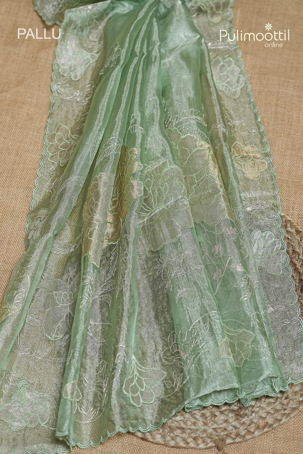 Pista Green Colour Rose Gold Tissue Organza Saree