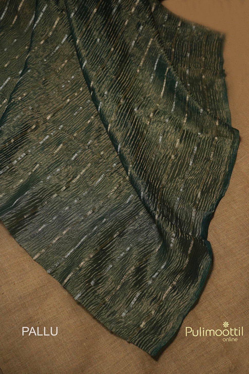 Bottle Green Colour Crushed Organza Fancy Saree